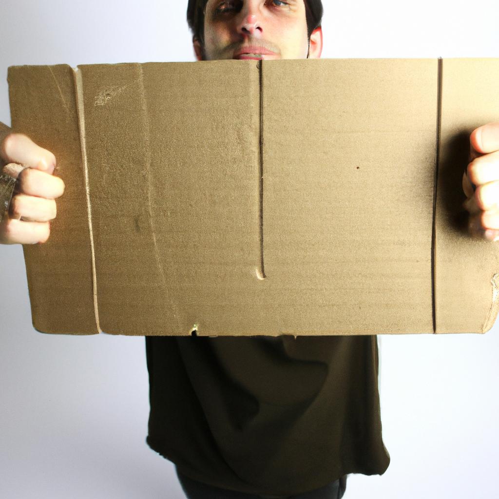 Person holding a cardboard sign